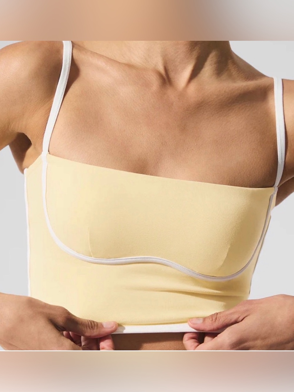 ALO Yoga Pale Yellow Seam-Trim Bandeau Tank